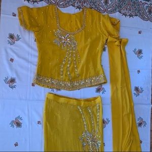 Bright Yellow A-Line lehenga with simple dupatta